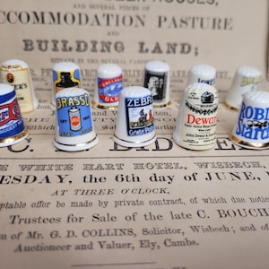 Collection of 11 Vintage Advertising Themed Thimbles, Collectible Thimble, Vintage Advertising