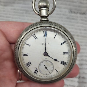Antique ELGIN Large Pocket Watch, Silveroid, Victorian Pocket Watch, Gift, Collectible Watch