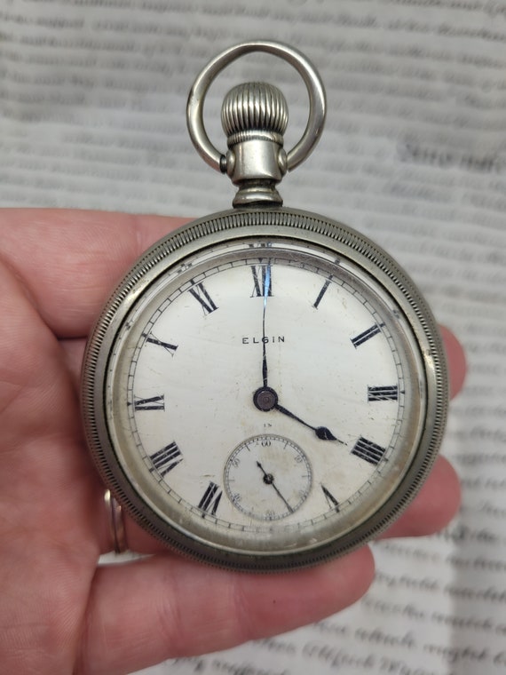 Antique ELGIN Large Pocket Watch, Silveroid, Vict… - image 1