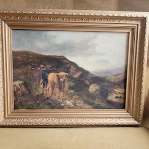 Charming Antique 1920s Oil Painting of Cows on Hillside, Antique Cow Study, Antique Painting,  Collectible Art, Home Decor