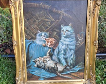 絵画 インテリア 額付(白) 油絵 uF6-070919 夕陽 朝陽 猫の親子 絵画 額付(白）油絵uF6-070919夕陽 朝陽 猫の親子