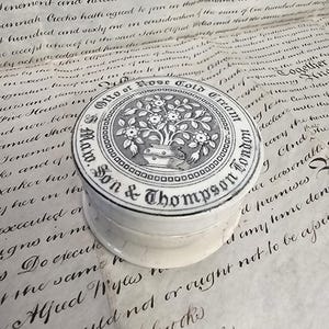 Antique Pot Lid and Base, Antique Chemist Advertising White Ironstone Otto of Rose Cold Cream, Pot Lid, Victorian Advertising