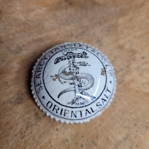 Antique Pot Lid Antique Chemist Advertising Ironstone Button Lid, Searcey Tansley and Co. Oriental Salt.