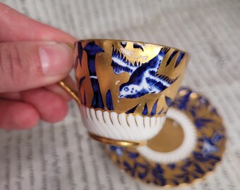 小物 bluegold Stunning Antique Coalport Demitasse Cup & Saucer Bamboo Sparrow