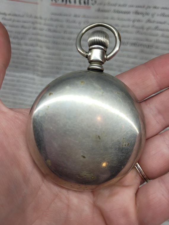 Antique ELGIN Large Pocket Watch, Silveroid, Vict… - image 7