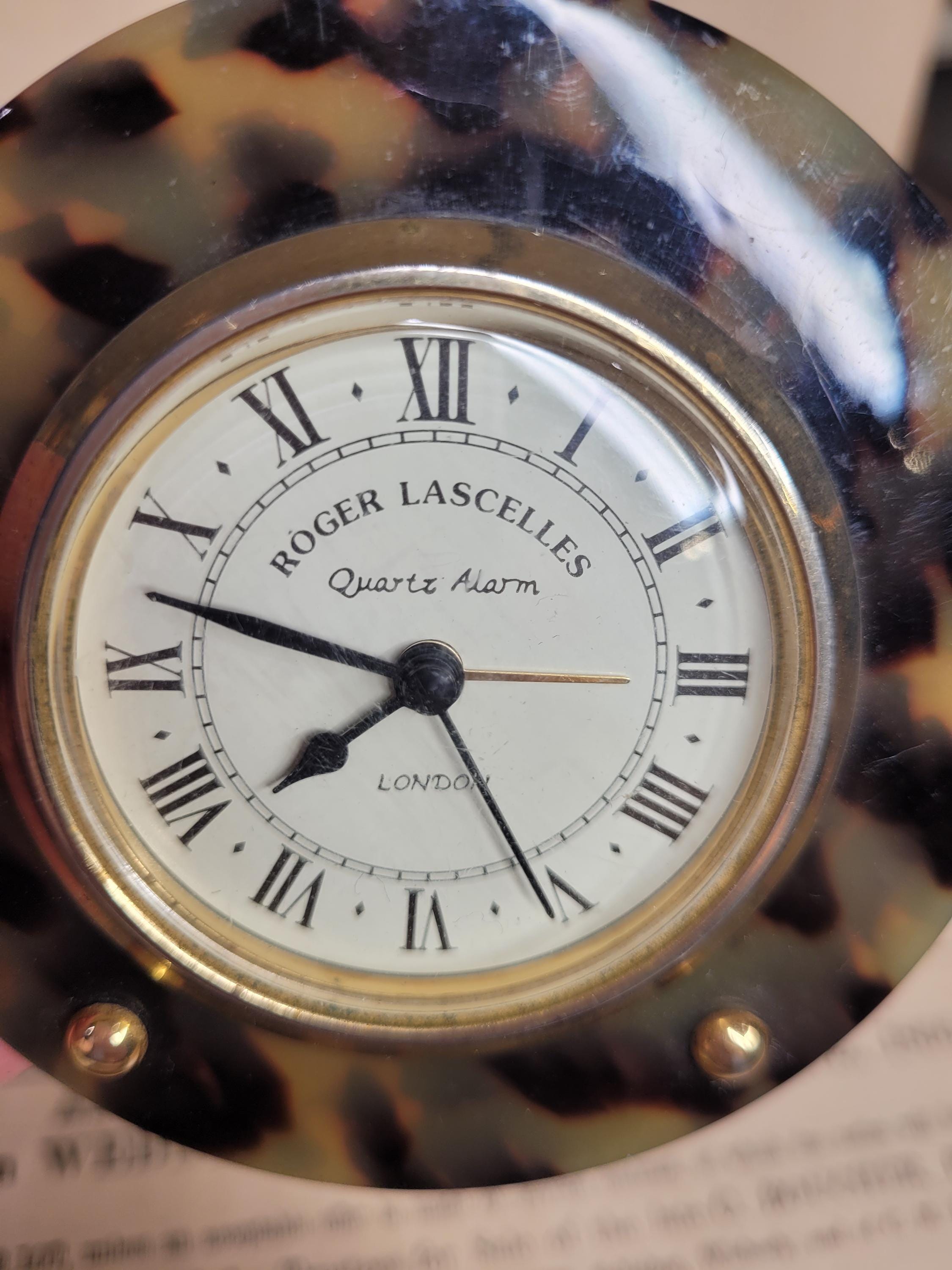 Vintage Roger Lascelles Desk Clock, Faux Tortoiseshell Design