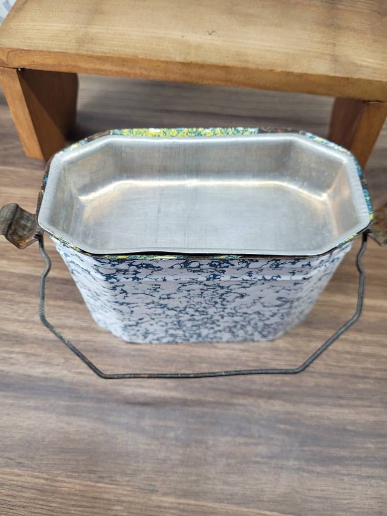 Vintage French Splatter Ware Lunch Pail Bucket Enamel Metal Etsy
