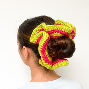 Giant Chunky Scrunchies Multicoloured handmade Lime & Fuchsia