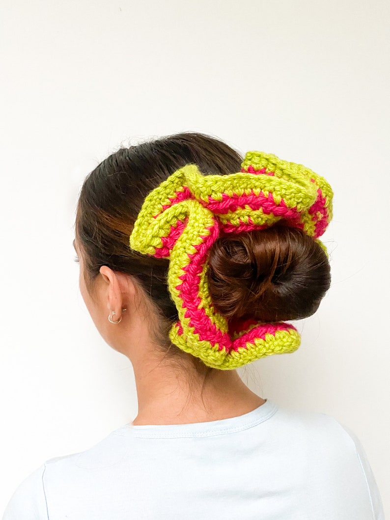 Giant Chunky Scrunchies Multicoloured handmade Lime & Fuchsia