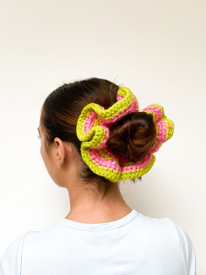 Giant Chunky Scrunchies Multicoloured handmade Lime & Pink