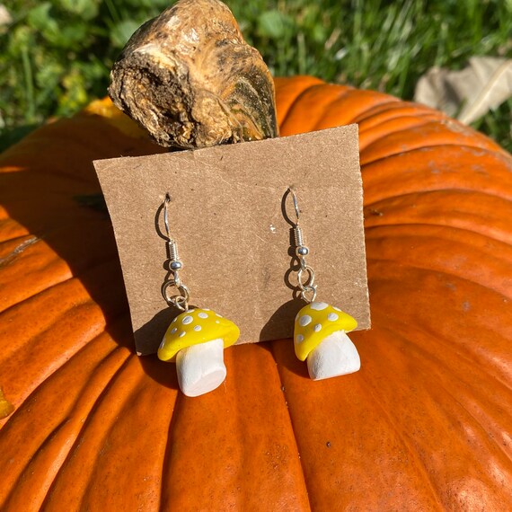 Yellow mini mushroom earrings