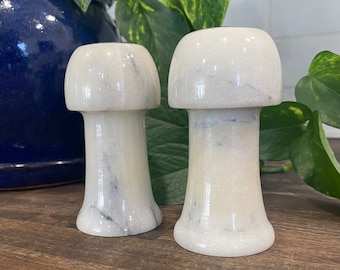 Marble mushroom salt and pepper shakers