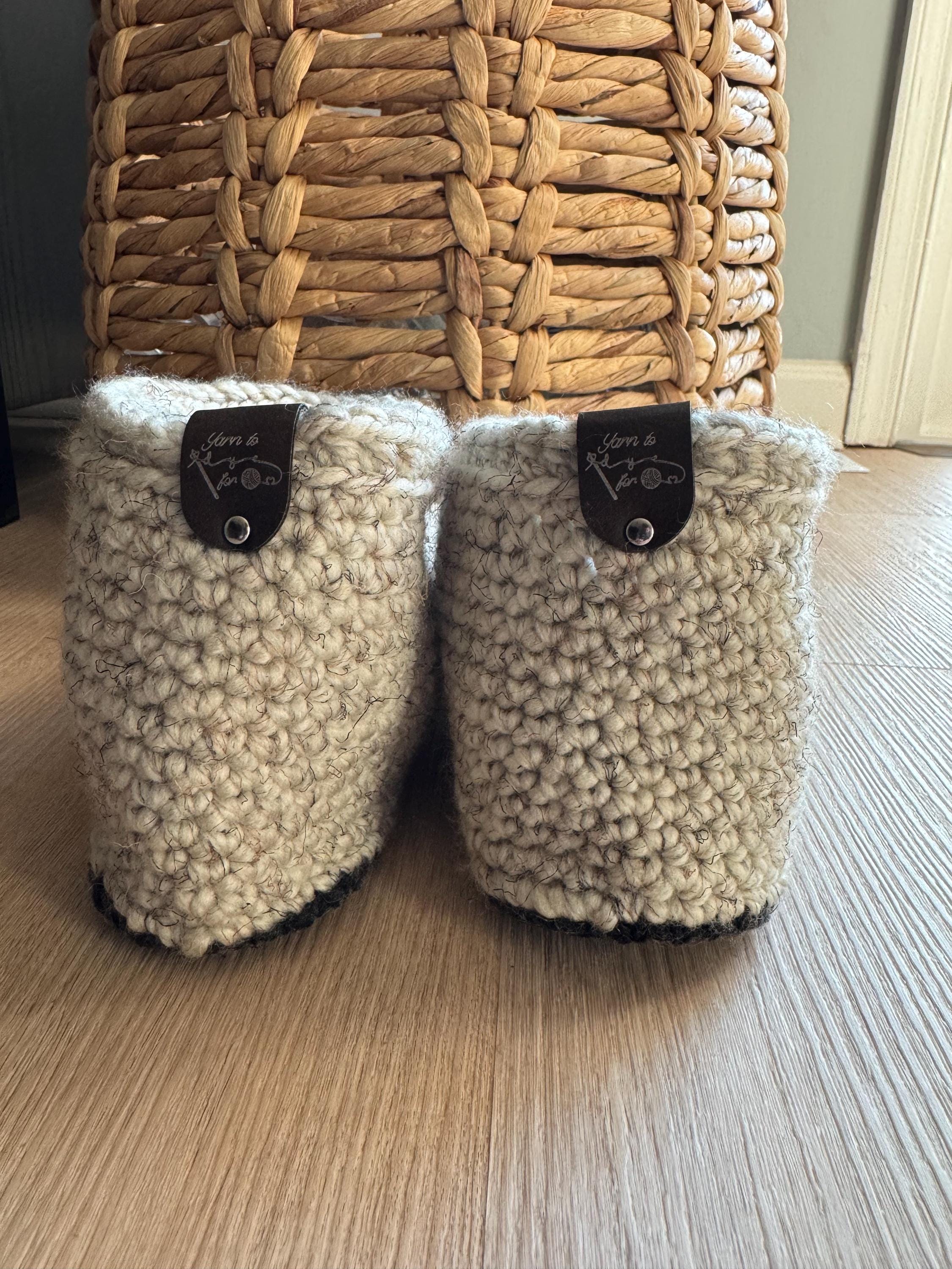 Cozy Wool Blend Crocheted Slippers with Durable Felt Soles - Size W5/6 M3/4 – Handmade for Everyday Comfort - Thumbnail 6