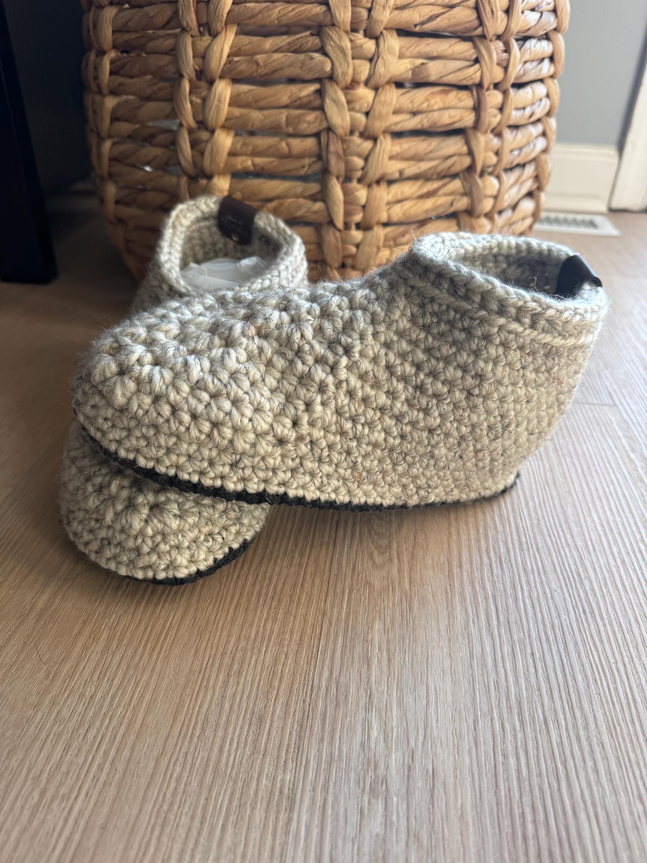 Cozy Wool Blend Crocheted Slippers with Durable Felt Soles - Size W5/6 M3/4 – Handmade for Everyday Comfort - Thumbnail 4