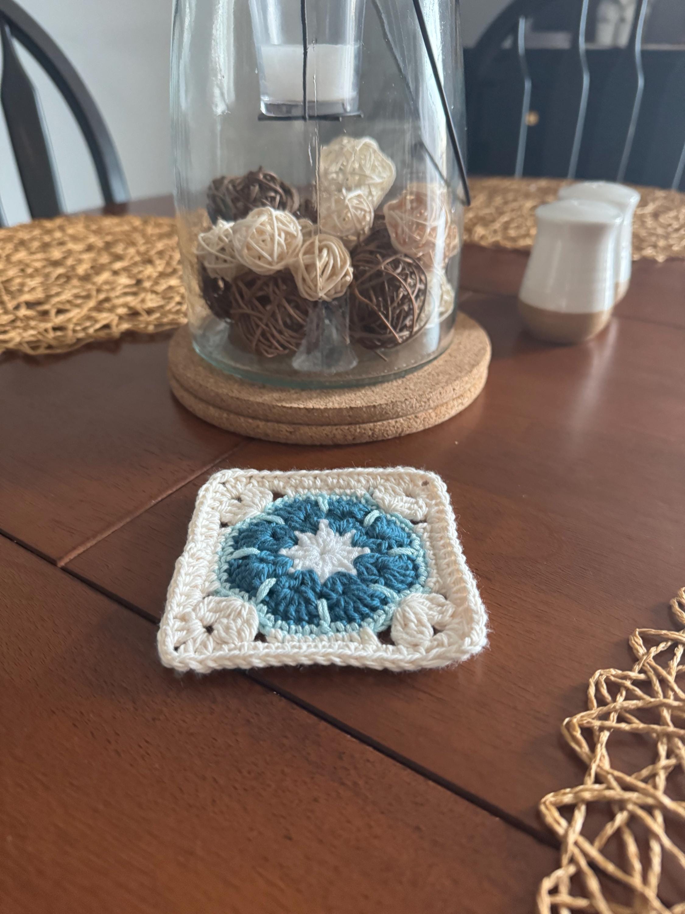 Handmade Crocheted African Flower Coaster Set Of 8 – Custom Colors Available – Cute Floral Drink Coasters – Farmhouse Home Decor Gift - Thumbnail 2