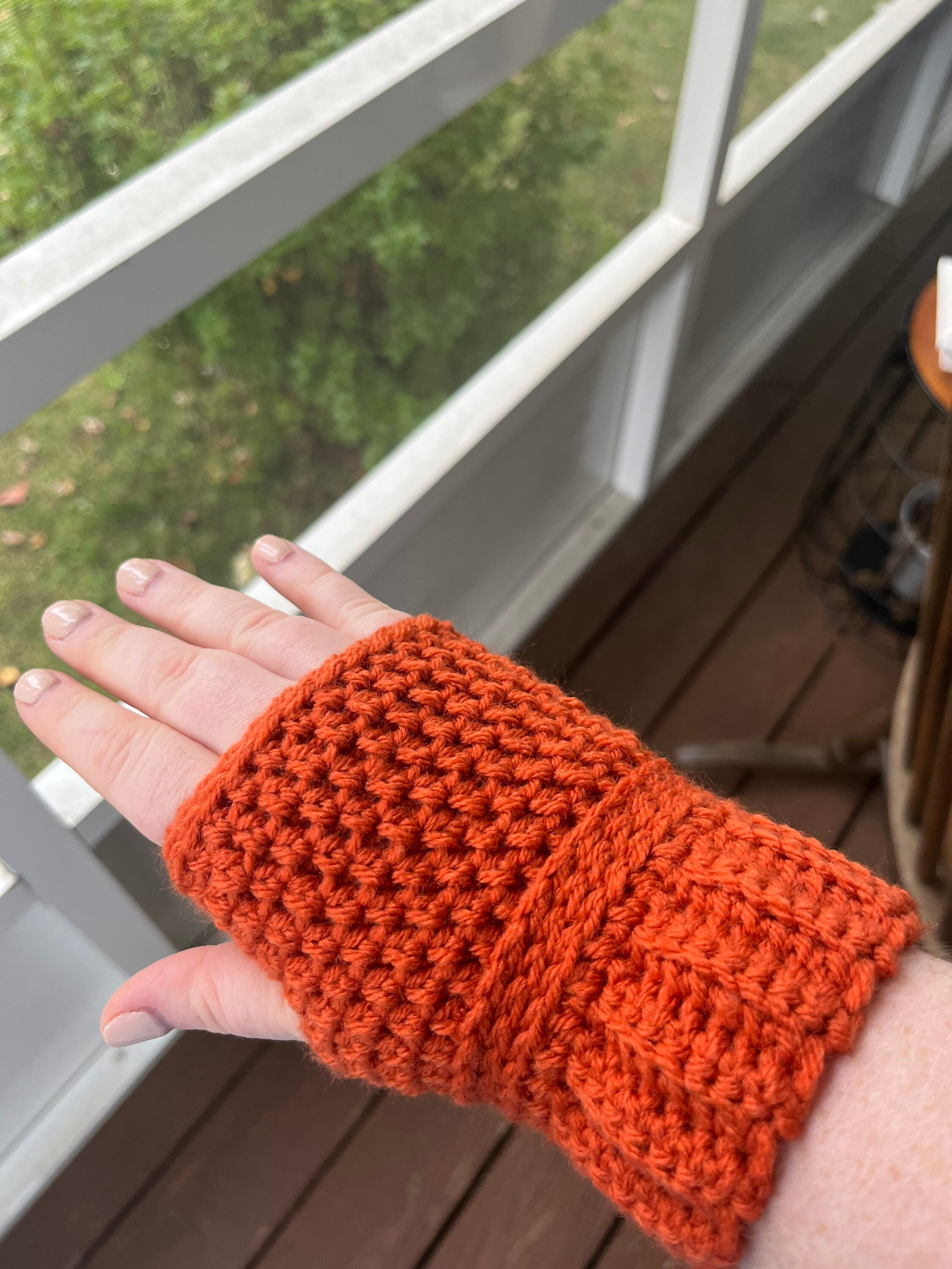 Handmade, crocheted and textured wrist warmers made with soft yarn; fingerless gloves; texting gloves - Thumbnail 3
