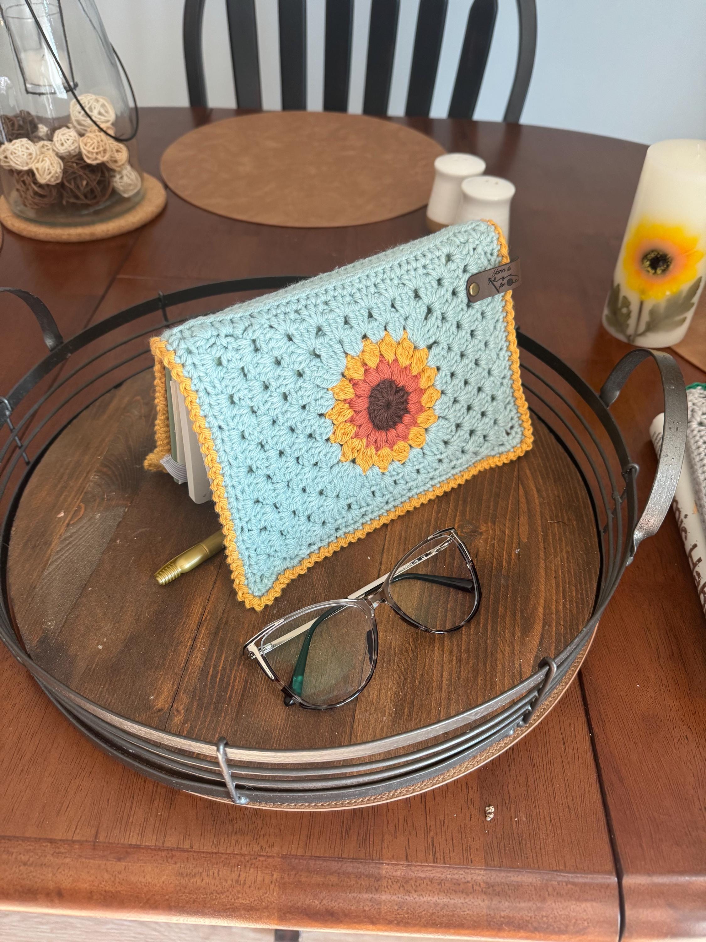 Custom Color Crochet Sunflower Book Cover with Journal – Handmade A5 Reusable Notebook Sleeve - Thumbnail 2
