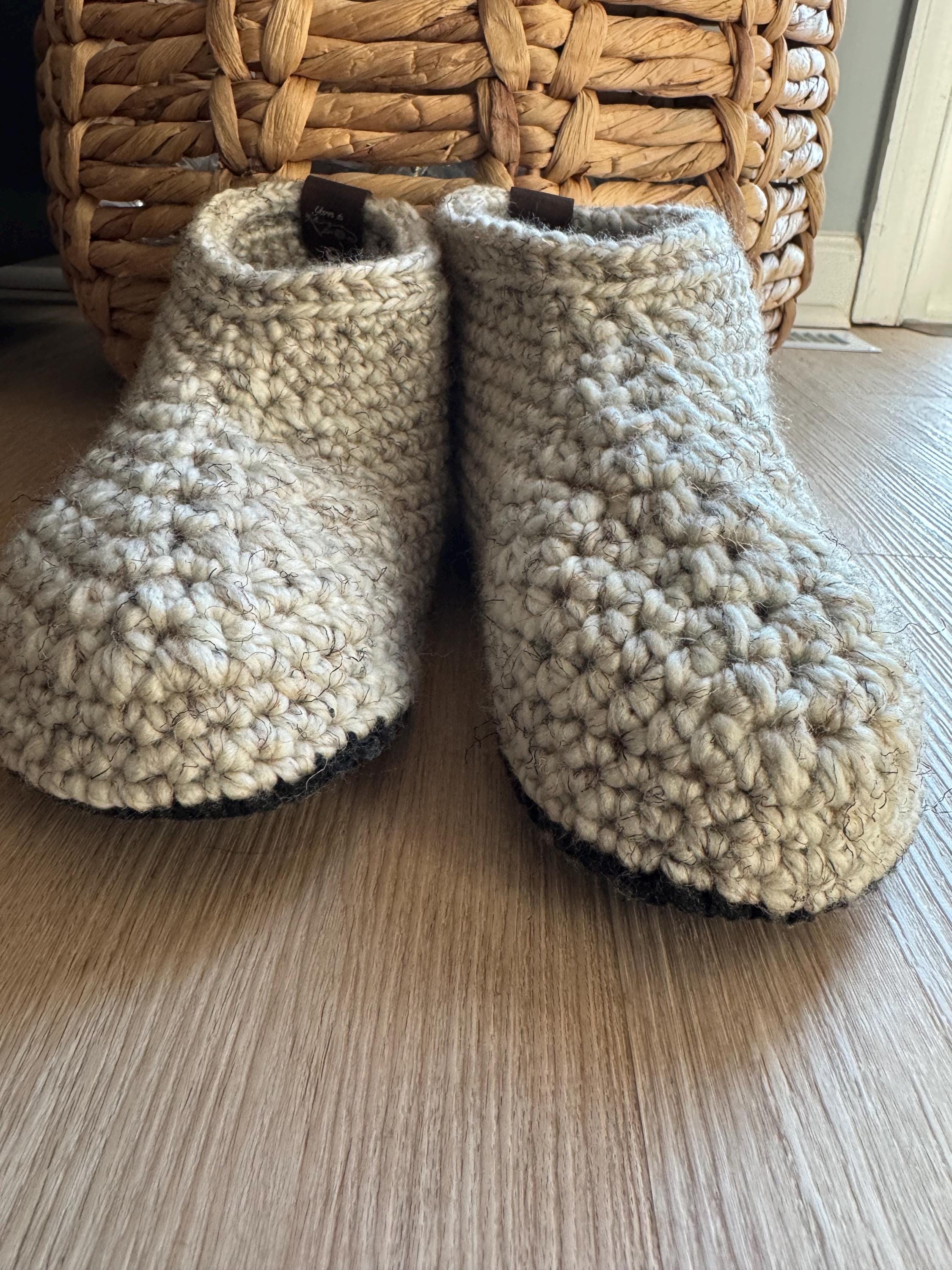 Cozy Wool Blend Crocheted Slippers with Durable Felt Soles - Size W7/8 M5/6 – Handmade for Everyday Comfort - Thumbnail 5