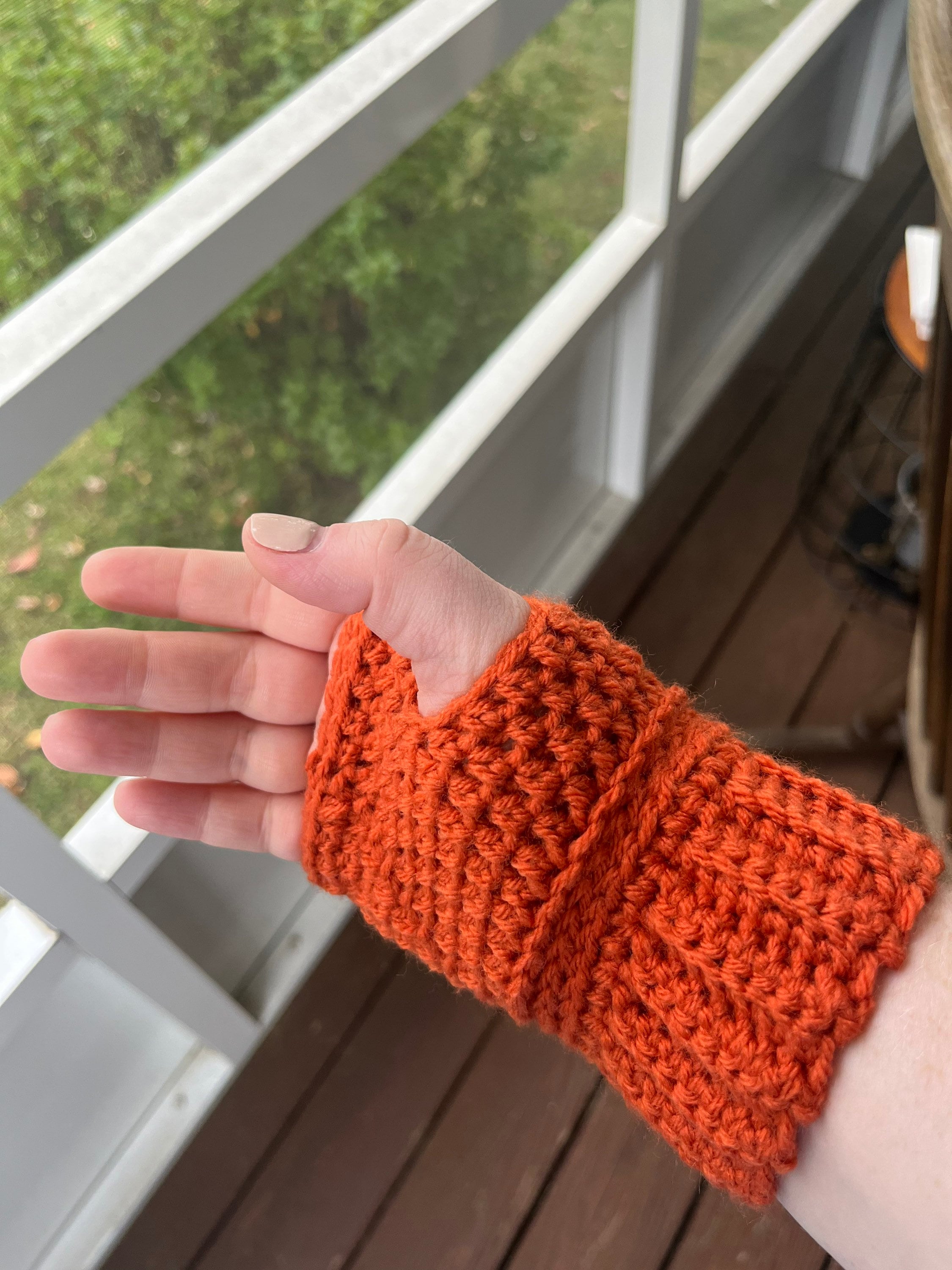 Handmade, crocheted and textured wrist warmers made with soft yarn; fingerless gloves; texting gloves - Thumbnail 2