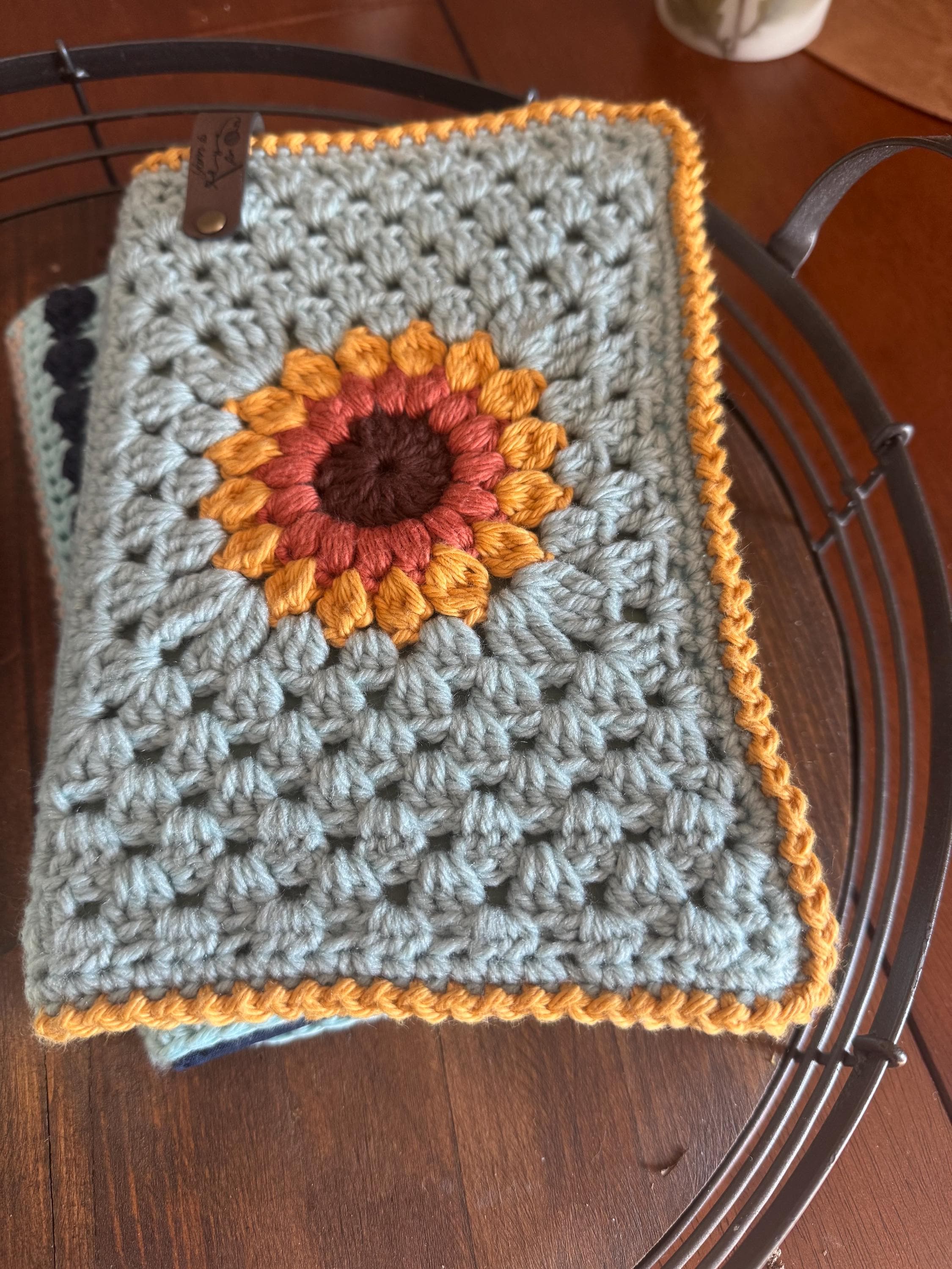 Custom Color Crochet Sunflower Book Cover with Journal – Handmade A5 Reusable Notebook Sleeve - Thumbnail 3