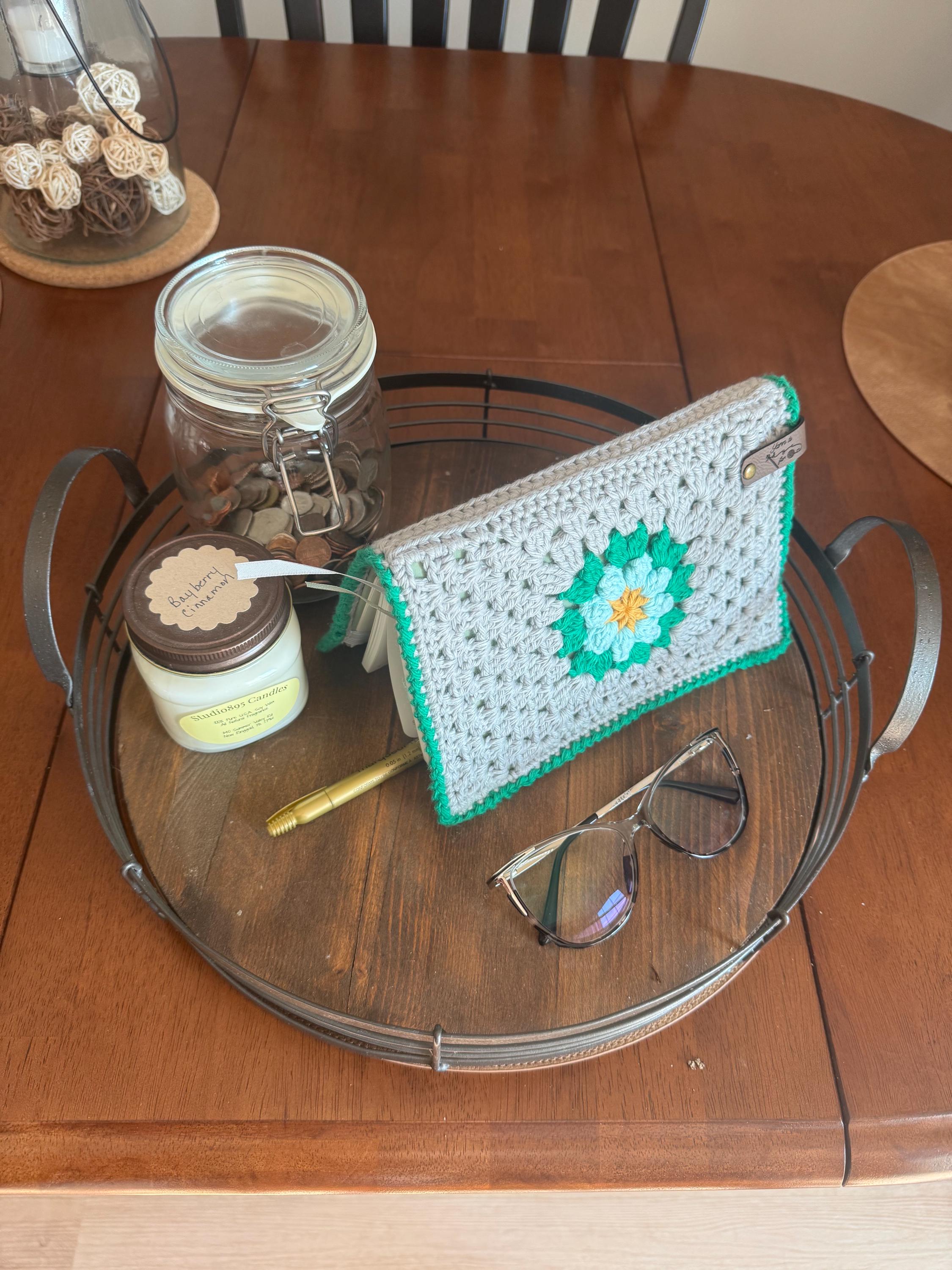 Custom Color Crochet Floral Mandala Book Cover with Journal – Handmade A5 Reusable Notebook Sleeve - Thumbnail 2