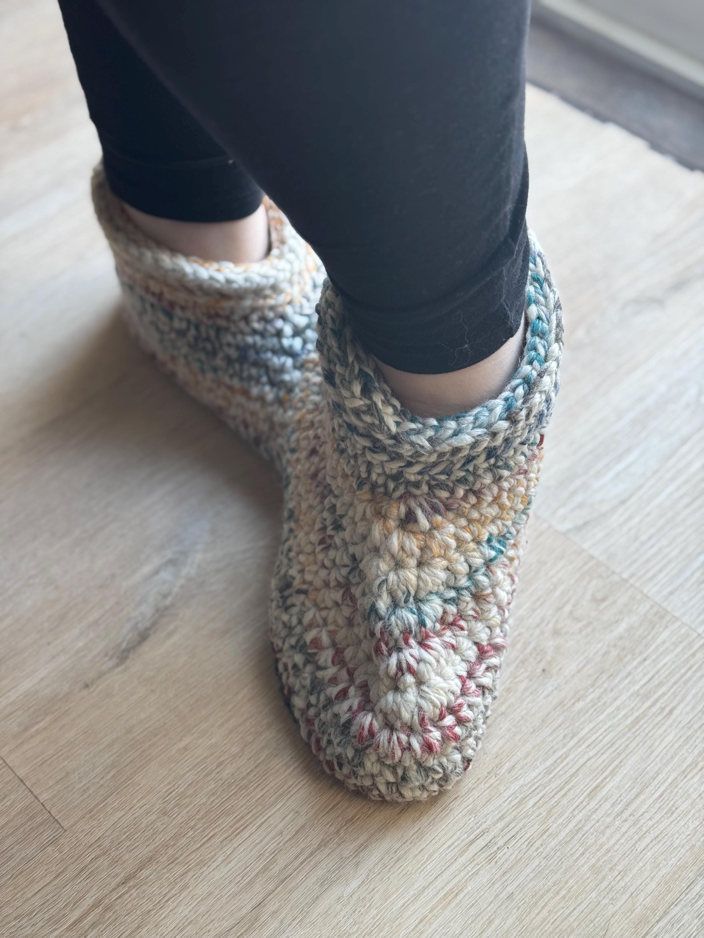Cozy Wool Blend Crocheted Slippers with Durable Felt Soles - Size W7/8 M5/6 – Handmade for Everyday Comfort - Thumbnail 2