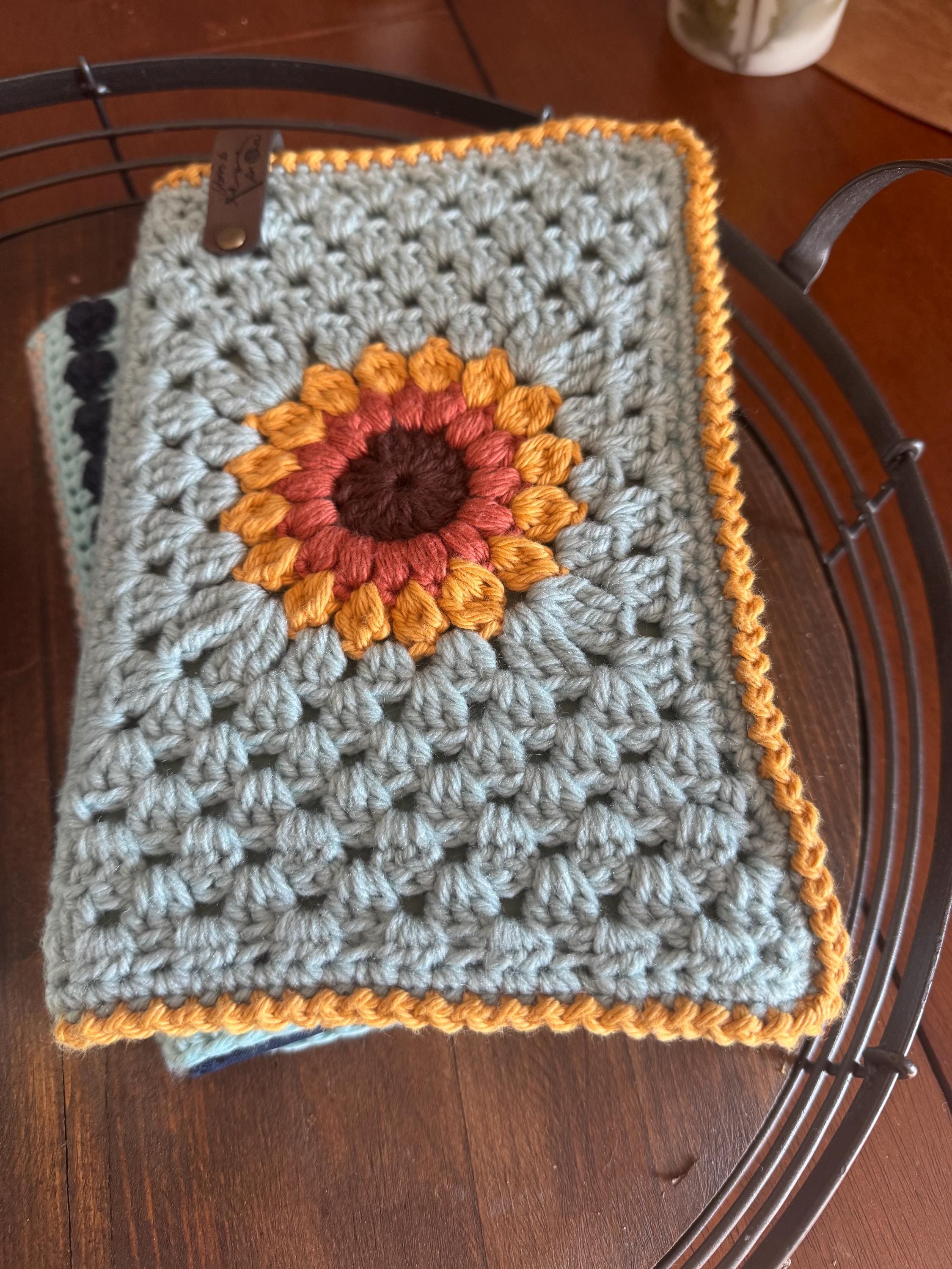 Custom Size & Color Crochet Sunflower Book Cover – Handmade Reusable Sleeve for Journals, Novels, or Planners — Cover Only - Thumbnail 3