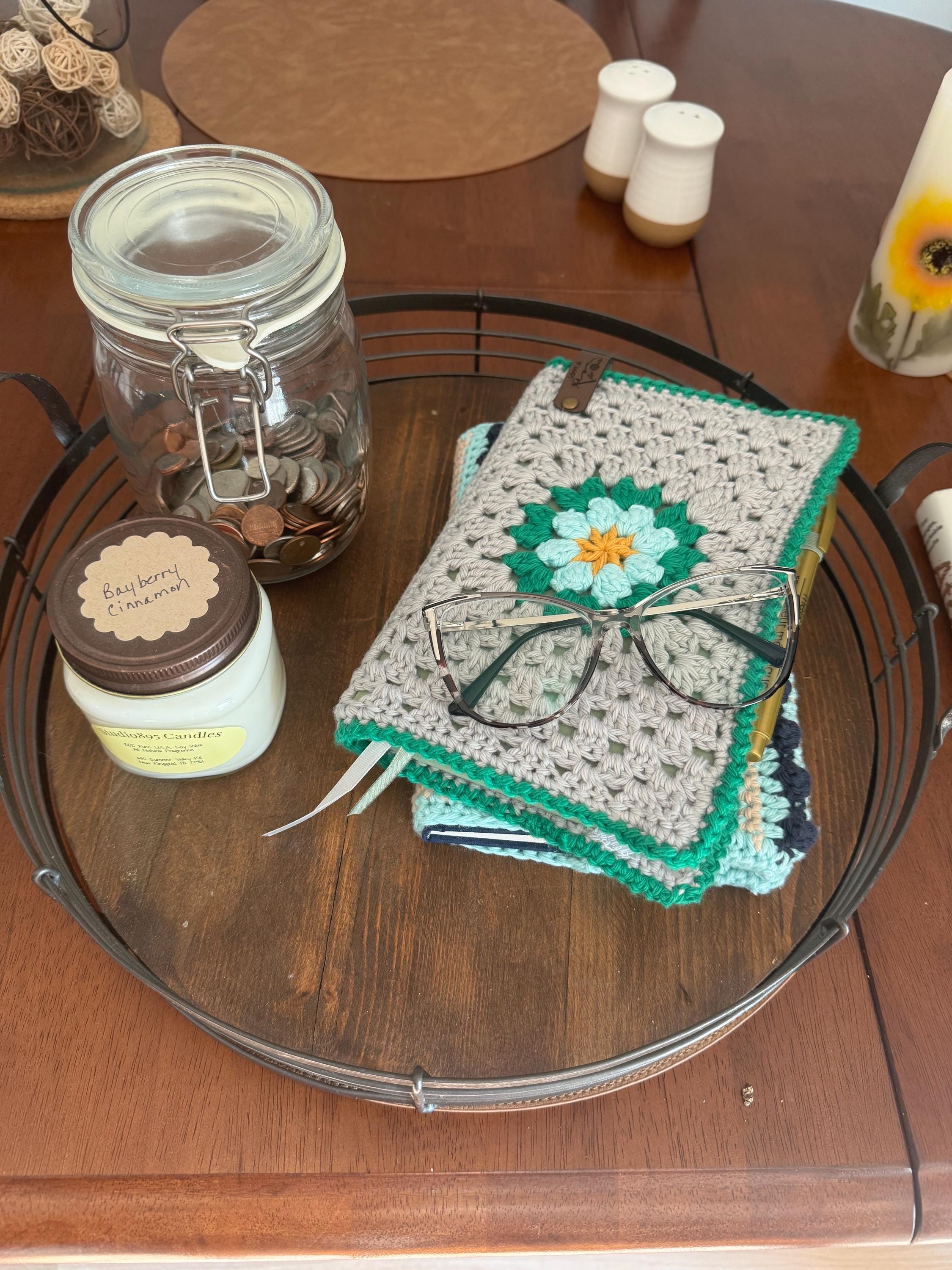 Custom Color Crochet Floral Mandala Book Cover with Journal – Handmade A5 Reusable Notebook Sleeve