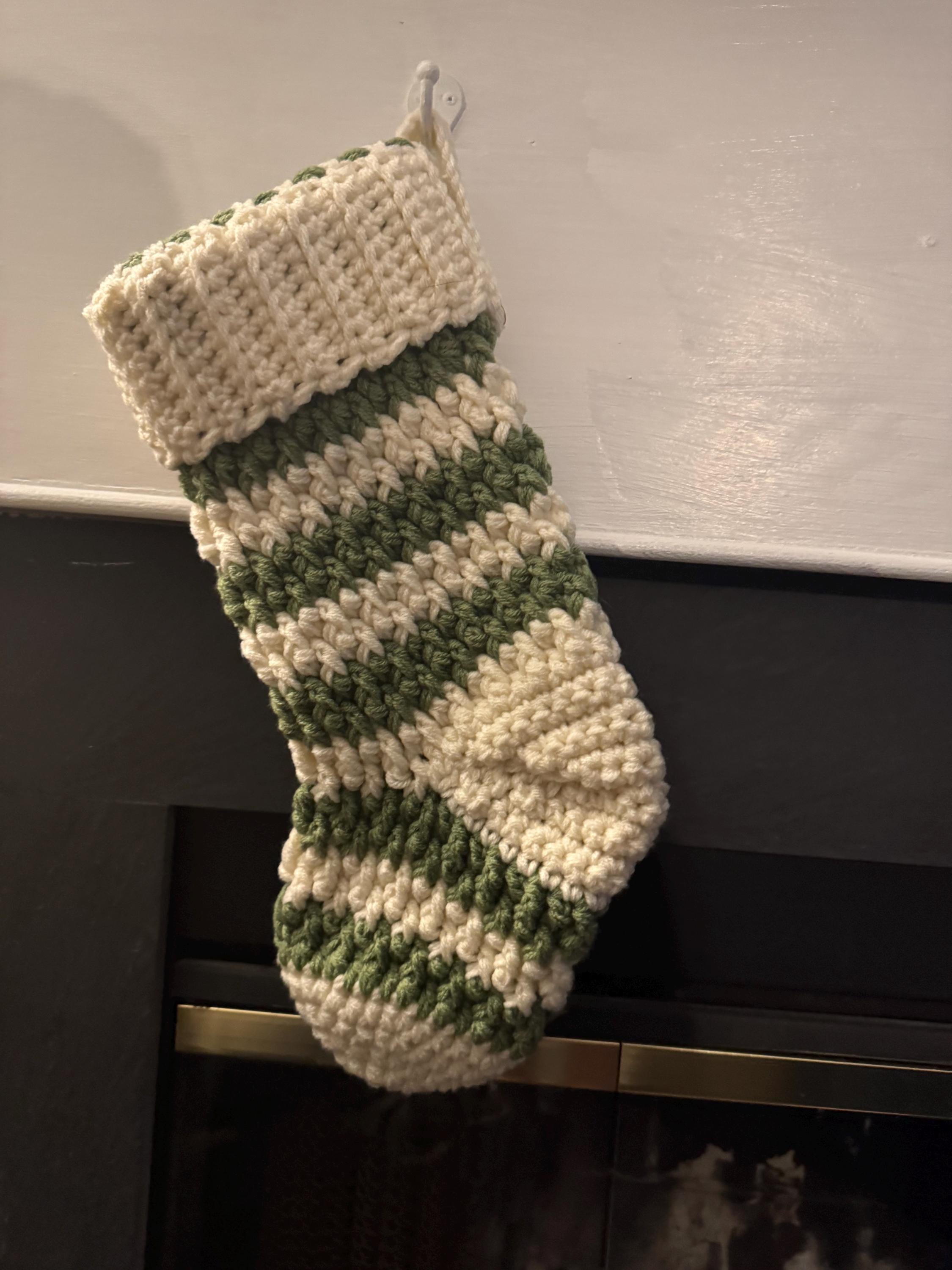Handmade Crochet Elf Stocking - Size Small - Striped Christmas Stocking, Rustic Farmhouse Holiday Decor - Thumbnail 5