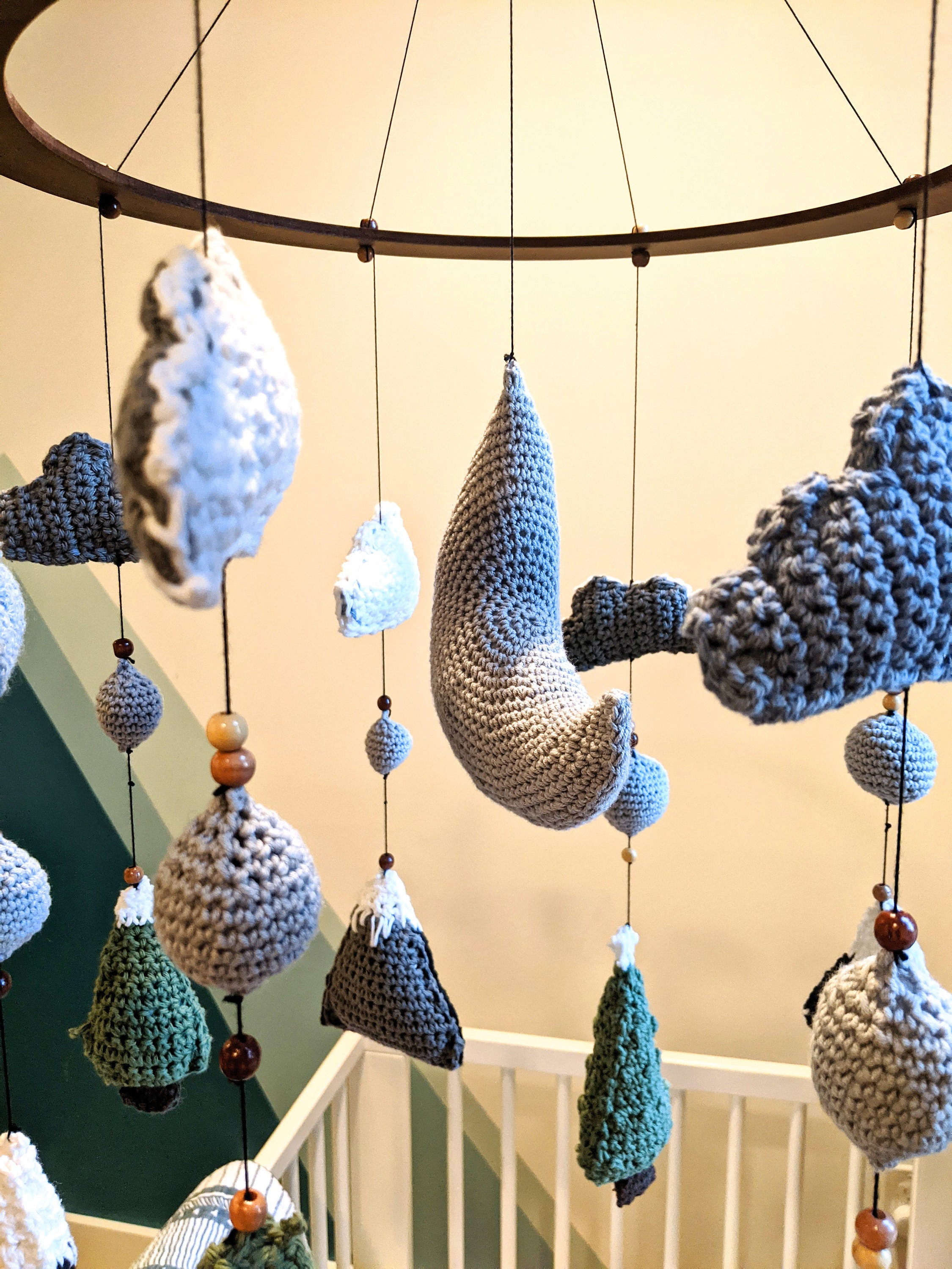 Woodland Baby Mobile - Tree Mobile - Mountain Mobile - Green / Grey Woodland Mobile - Thumbnail 2