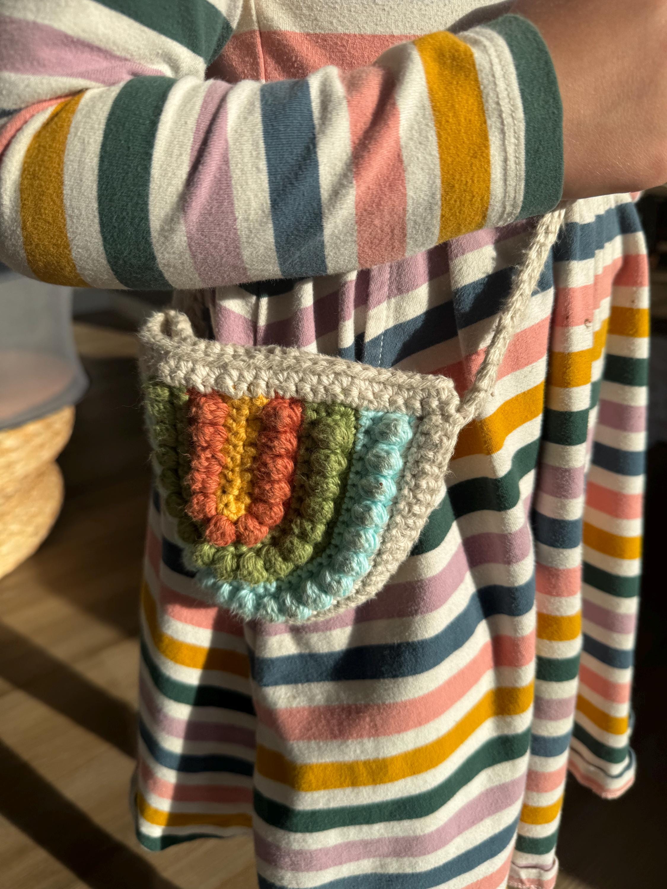 Crochet Rainbow Purse – Toddler Bag • 22" Strap • Colorful Fringe • Kids Accessory • Gift for Girls • Handmade Boho Bag