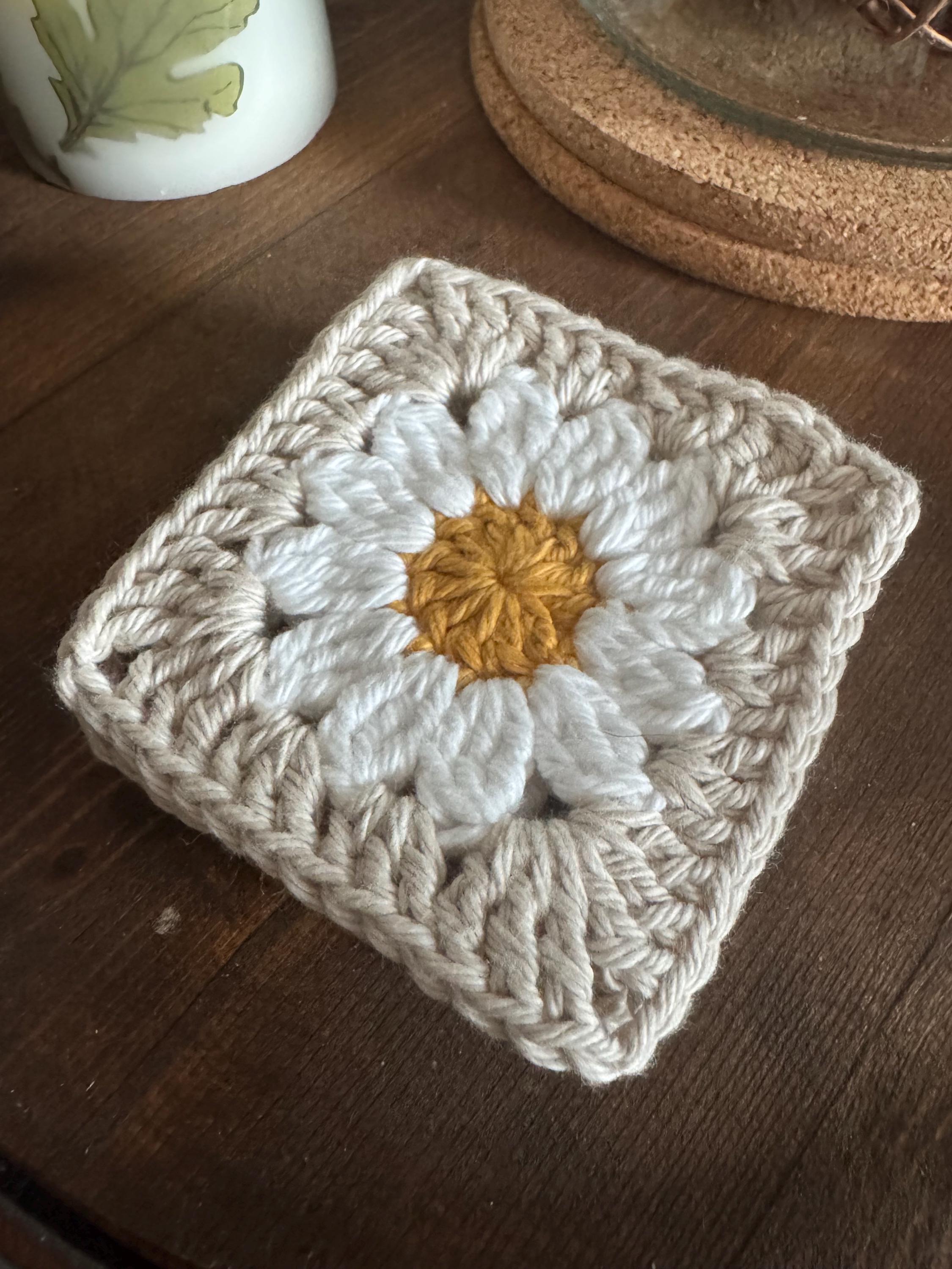 Handmade Crocheted Daisy Coaster Set Of 6 – Custom Colors Available – Cute Floral Drink Coasters – Farmhouse Home Decor Gift - Thumbnail 3
