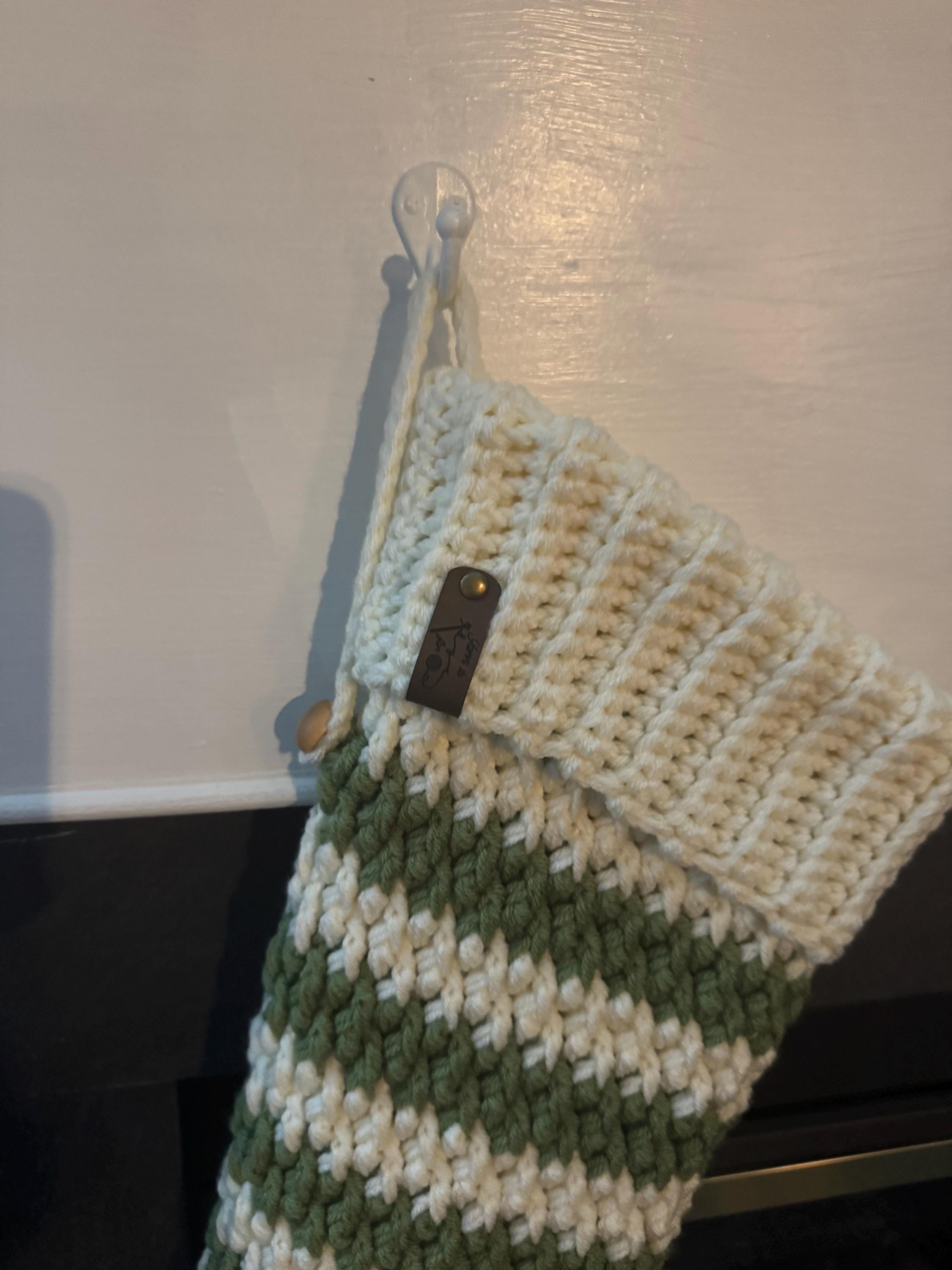 Handmade Crochet Elf Stocking - Size Small - Striped Christmas Stocking, Rustic Farmhouse Holiday Decor - Thumbnail 3