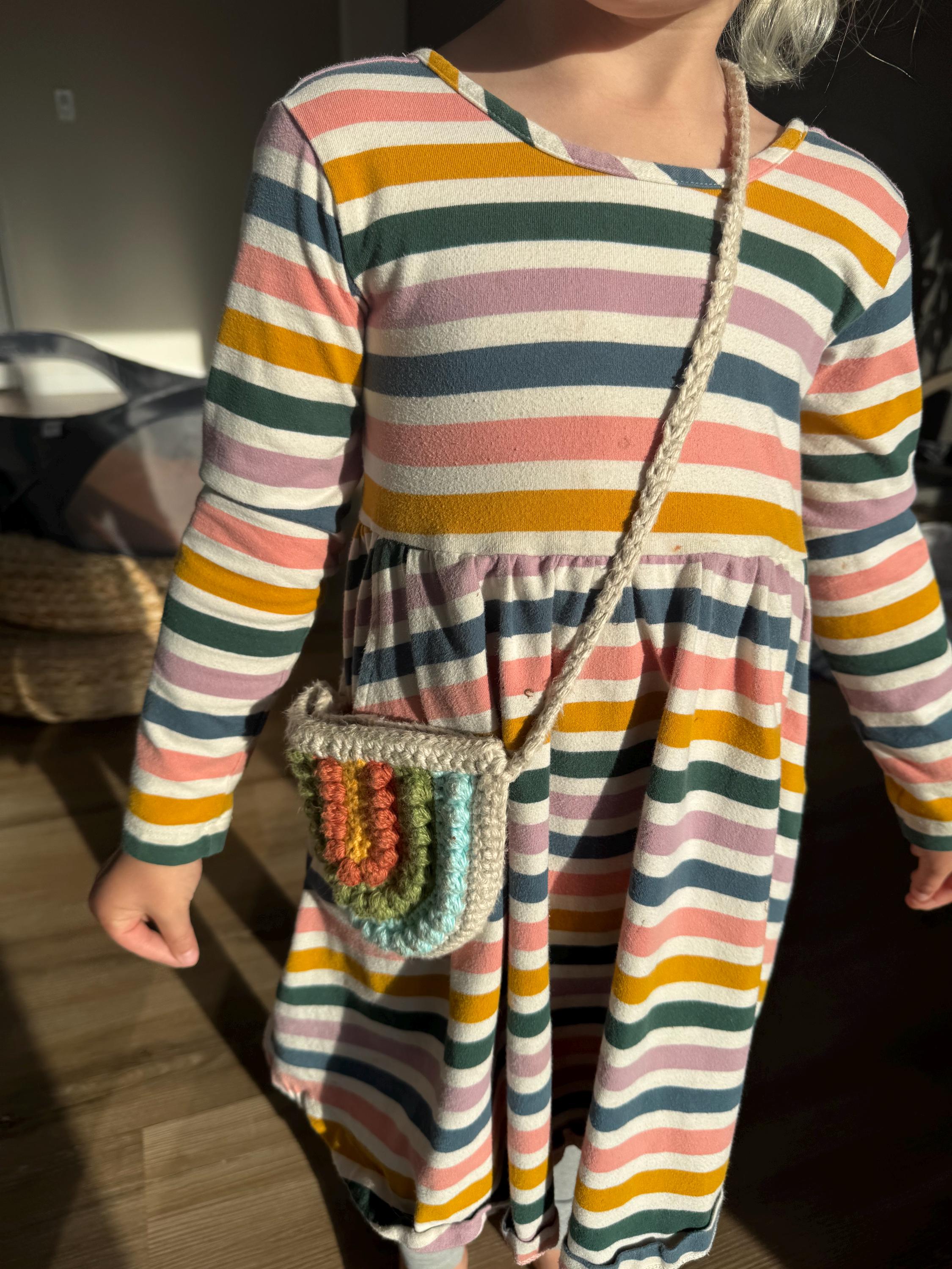 Crochet Rainbow Purse – Toddler Bag • 22" Strap • Colorful Fringe • Kids Accessory • Gift for Girls • Handmade Boho Bag - Thumbnail 2