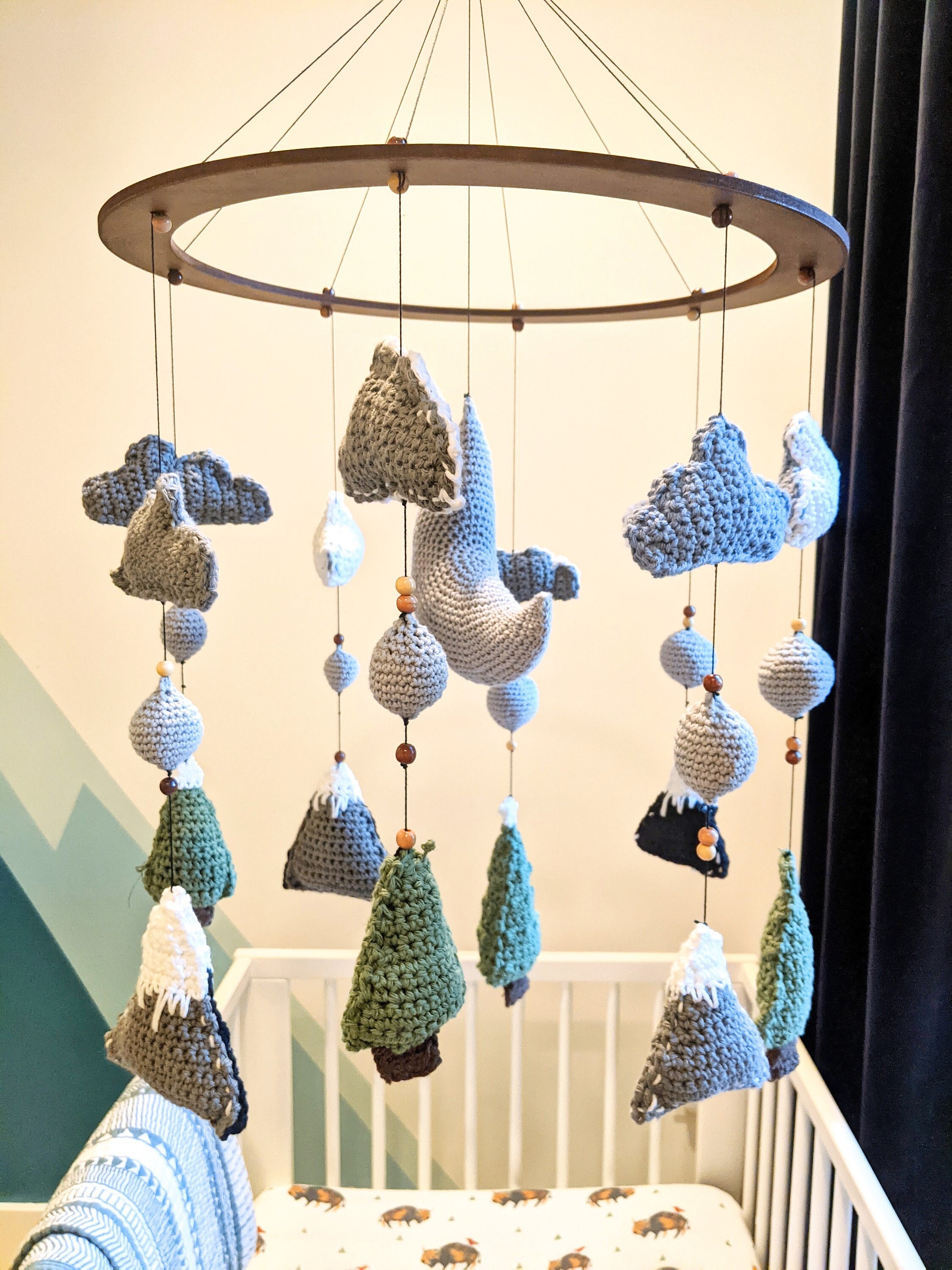 Woodland Baby Mobile - Tree Mobile - Mountain Mobile - Green / Grey Woodland Mobile