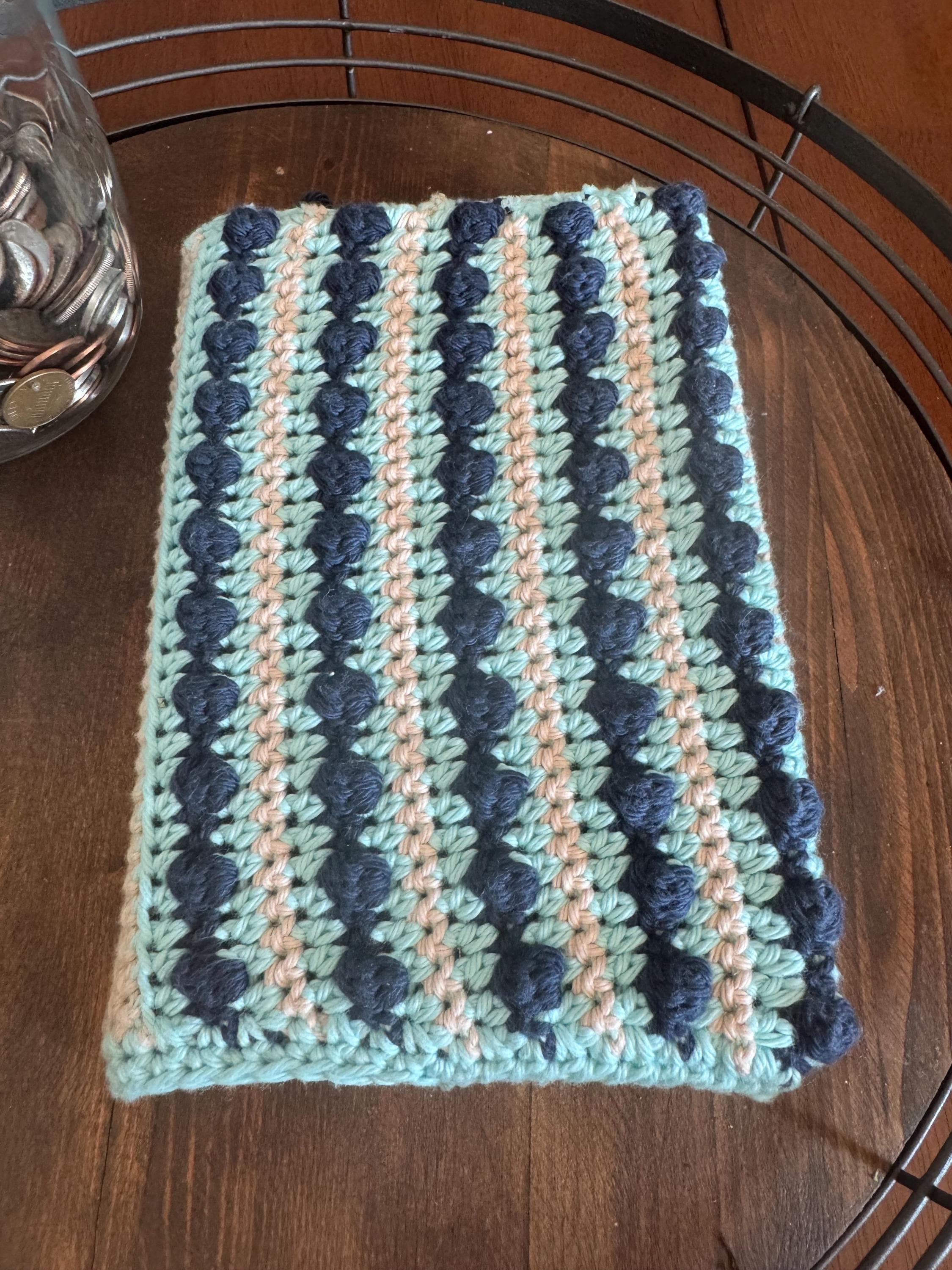 Custom Color Crochet Striped Bobble Stitch Book Cover with Journal – Handmade A5 Reusable Notebook Sleeve - Thumbnail 2