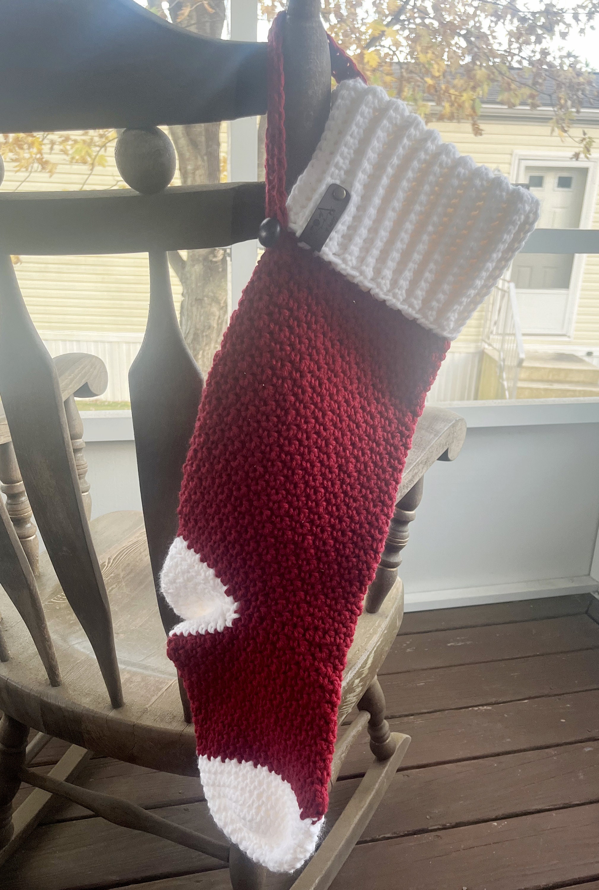 Santa Stocking with Ribbed Cuff, Size Small, Christmas Stocking, Stocking with Hook and button