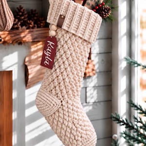 Winter Lodge Stocking | Handmade Crocheted Christmas Mantel Decor | Heirloom Holiday Keepsake