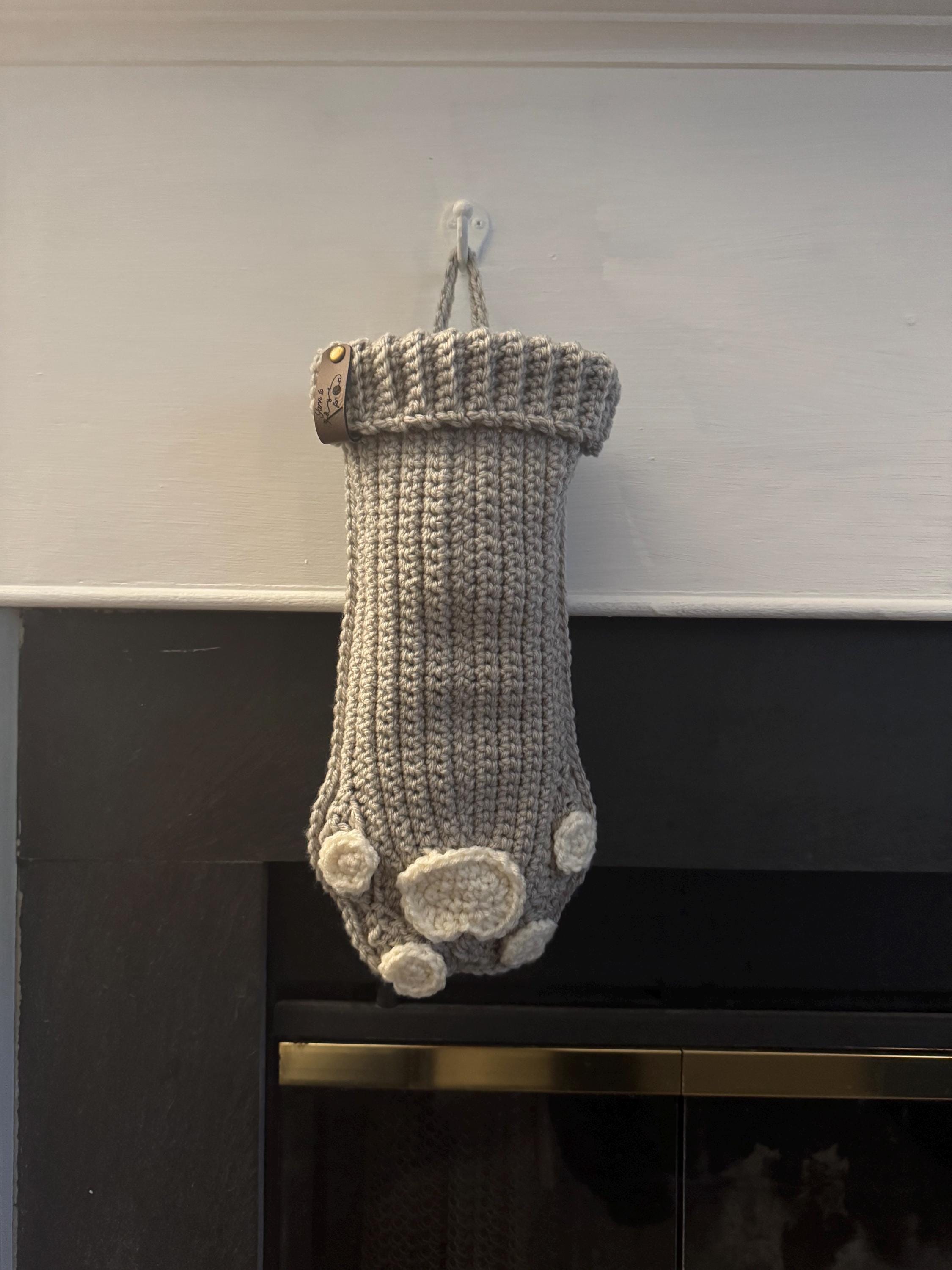Handmade Crochet Pet Stocking with Paw Pads - Size Small - Customizable Dual-Toned Christmas Stocking for Dogs & Cats - Multiple Colors Available