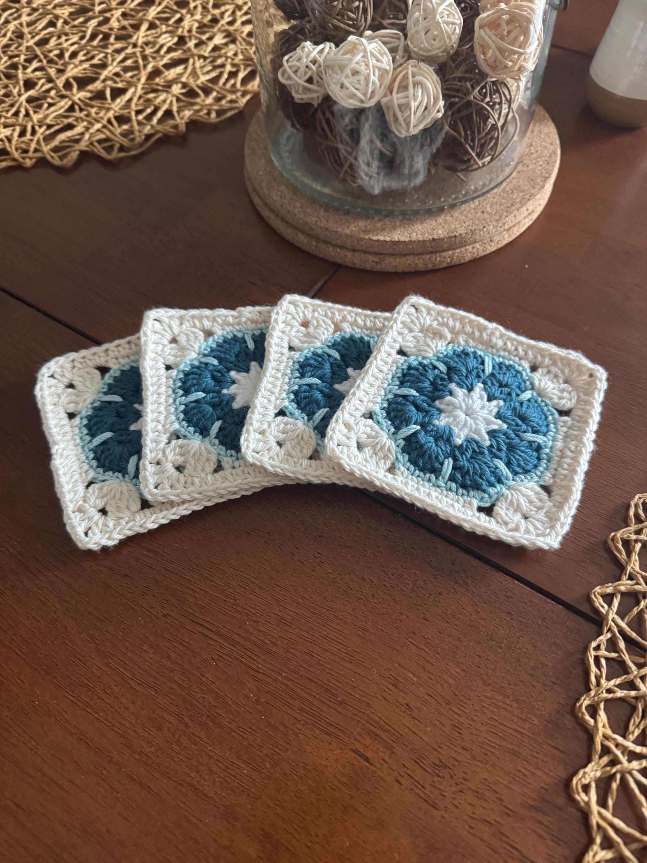 Handmade Crocheted African Flower Coaster Set Of 8 – Custom Colors Available – Cute Floral Drink Coasters – Farmhouse Home Decor Gift - Thumbnail 5