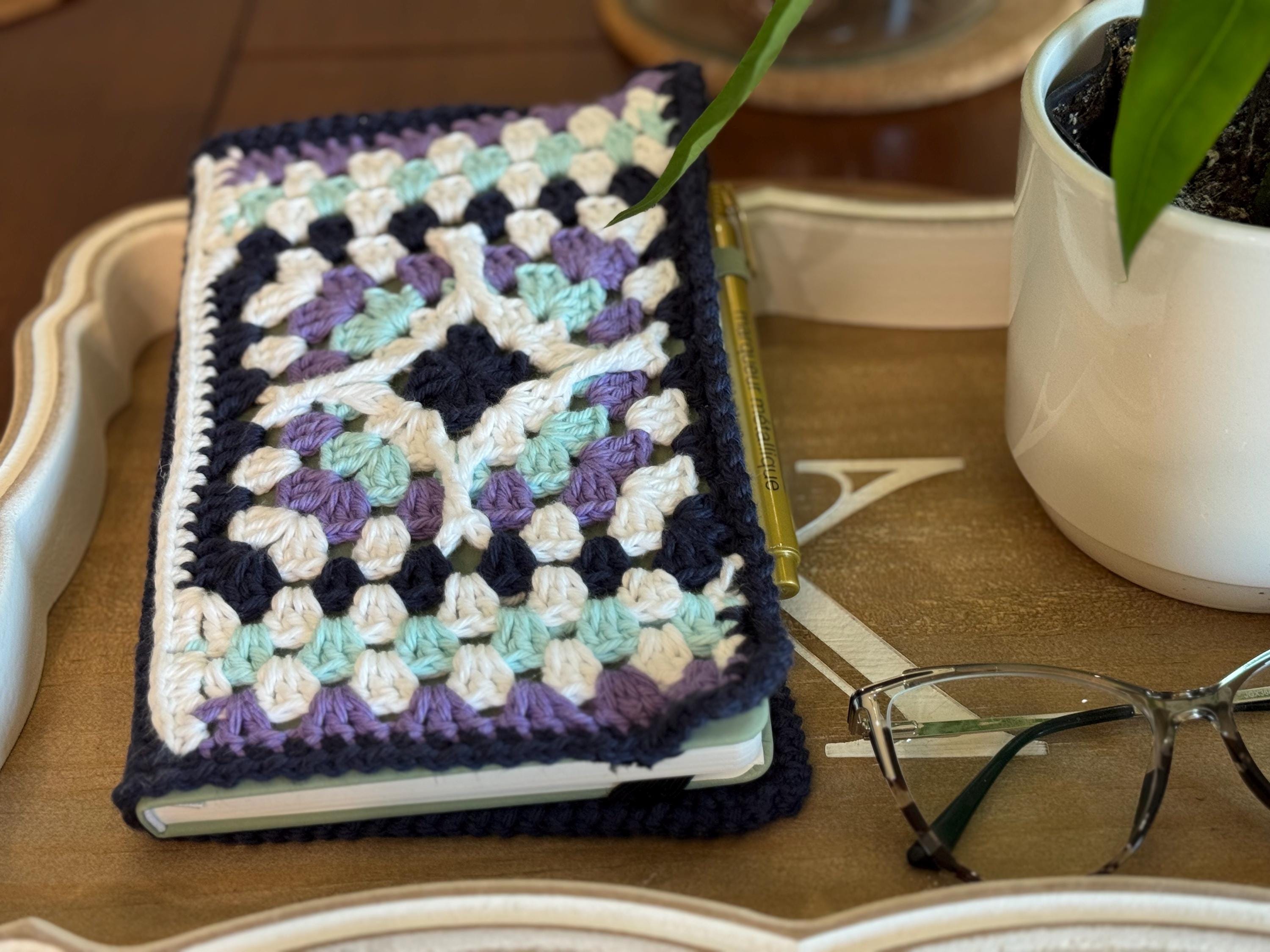Custom Size & Color Crochet Diamond Book Cover – Handmade Reusable Sleeve for Journals, Novels, or Planners — Cover Only - Thumbnail 2
