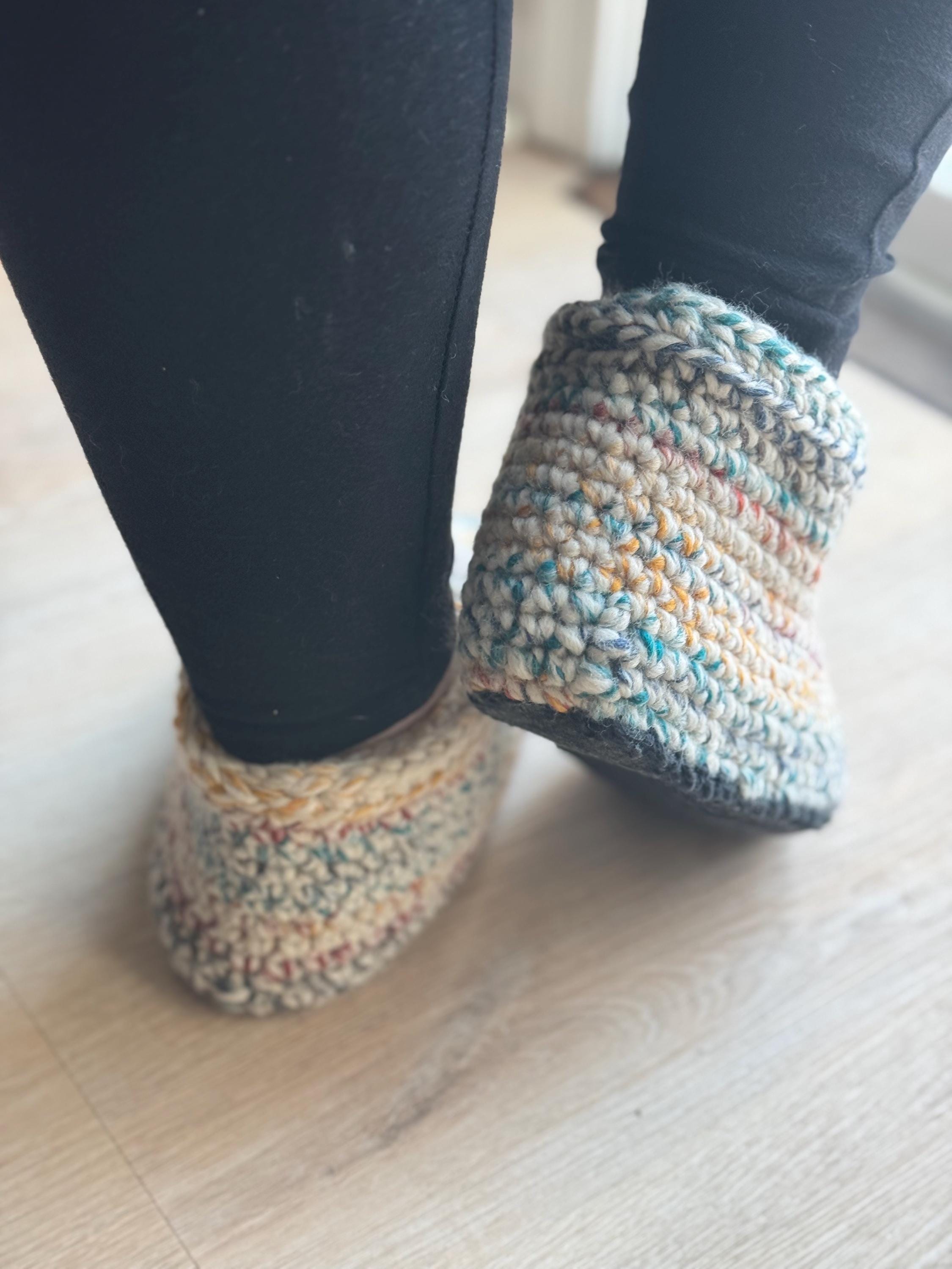 Cozy Wool Blend Crocheted Slippers with Durable Felt Soles - Size W5/6 M3/4 – Handmade for Everyday Comfort - Thumbnail 3