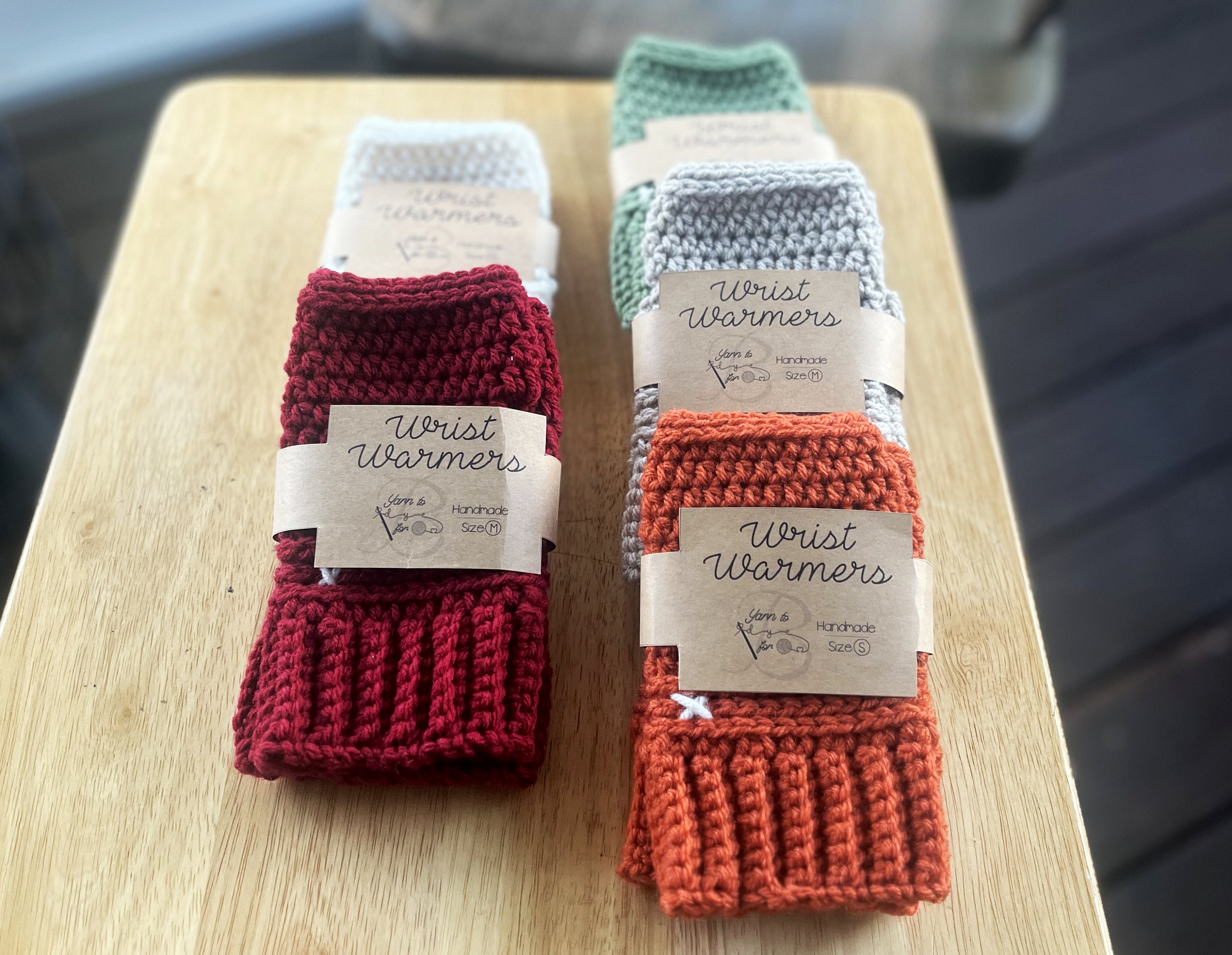 Handmade, crocheted and textured wrist warmers made with soft yarn; fingerless gloves; texting gloves - Thumbnail 6