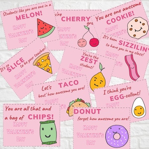 Valentines from Teacher, Valentines cards for Students, PNG, Printable, Digital Valentines, Virtual Valentines, Student Valentines, Food Pun