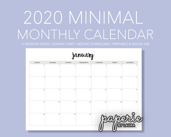 2020 Monthly Calendar Printable Pack Digital Planner A4 | Etsy