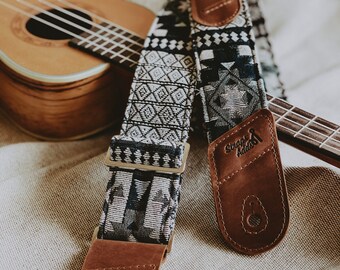 Guitar Strap made in Ukraine, Tapestry Fabric and metal hardware, Genuine Leather Ends and Picks Pockets, free shipping, sky star