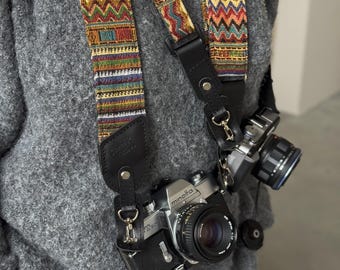 Handmade Personalised Indie pattern Neck or Crossbody Camera Strap: Boho Woven DSLR Strap