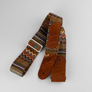 The Limited Edition Hippie pattern guitar strap leather ends and picks pockets for ukulele, acoustic, electric, bass guitar, made in Ukraine