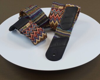 Personalized Guitar Strap With Leather Ends, Soft Strap for Guitar player, Adjustable Custom Guitar Strap, Leather Guitar Strap for Dad