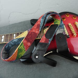 Handmade Tapestry Fabric Guitar Strap with Leather Accents, Adjustable for All Guitars, Uke and Mandolins